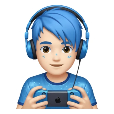 glitter blue gamer boy happy blue hair sticker