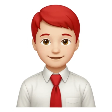 A Soviet schoolboy emoji — smiling young boy wearing a white shirt and a bright red pioneer necktie (scarf) neatly tied around his neck. No hat or headwear. Flat minimal emoji style with clean lines, simple colors, friendly expression, Apple emoji aesthetic. sticker