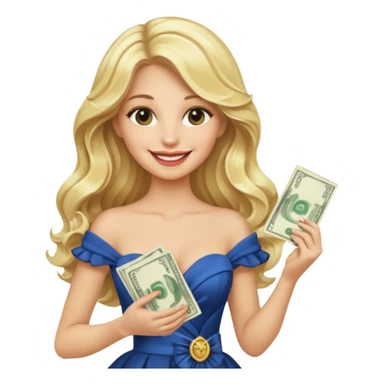rich long hair blonde millionare woman holding money wearing dress sticker