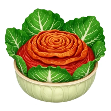 Korean kimchi cabbage leaves, all parts red with red sauce, no face sticker