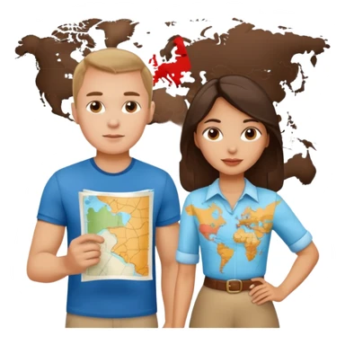 Russian man and elegant Latina girl in cute outfits with a map planning map in the background  sticker