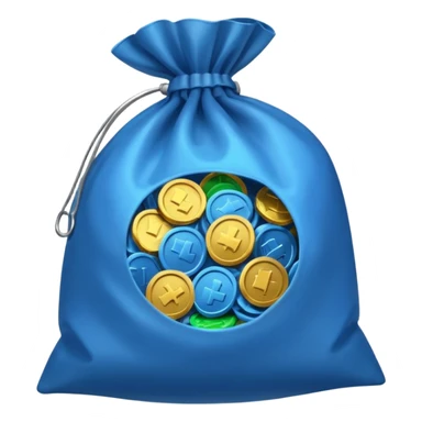 blue coins inside an opened bag  sticker
