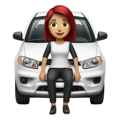 White car with a burgundy haired girl driving sticker