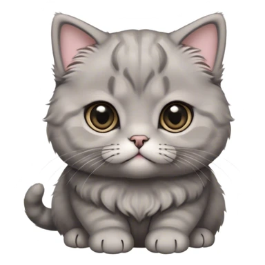 Cinematic Adorable Fluffy Grey Scottish Fold Cat Portrait Emoji, Head tilted cutely with big, sparkling eyes and adorable folded ears, soft grey fur with darker points on the ears, face, and paws, Simplified yet irresistibly adorable features, highly detailed, glowing with a soft, warm glow, high shine, affectionate and playful, stylized with a touch of whimsy, bright and endearing, soft glowing outline, capturing the essence of a curious and loving kitten with the signature charm of a Scottish Fold's unique folded ears, so cute it feels like it could leap out of the screen and snuggle up for a cuddle! sticker