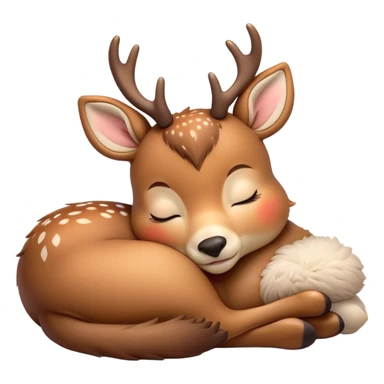 Meme-Worthy Cute Sleeping Deer Portrait Emoji, Head resting peacefully with a contented smile, showcasing a delicate, slender build and a luxuriously soft Fur, eyes shut in a serene, restful nap, Simplified yet hilariously adorable features, highly detailed, glowing with a soft, drowsy light, high shine, relaxed and utterly lovable, stylized with an air of playful laziness, bright and heartwarming, soft glowing outline, capturing the essence of a comically sleepy deer, so meme-worthy it feels like it could instantly become the next viral sensation of adorable woodland slumber! sticker