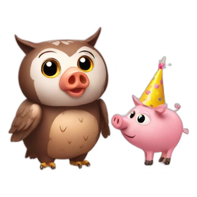 Owl and pig birthday sticker