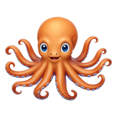 Cinematic Cute smiling Octopus Portrait Emoji, Head tilted playfully and inquisitively, featuring a rounded, light orange body embellished with playful blue rings, eight adorably curling arms, and big, twinkling eyes full of wonder, Simplified yet irresistibly adorable features, highly detailed, glowing with a warm, inviting underwater glow, high shine, affectionate and lively, stylized with a touch of whimsical cartoon charm, soft glowing outline, capturing the essence of a mischievous yet loving octopus that seems as if it could bob out of the screen into your arms! sticker