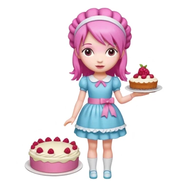 Isolated detaile illustration modern raspberry torte doll figurine full body with pink hair and a hairband standing sticker