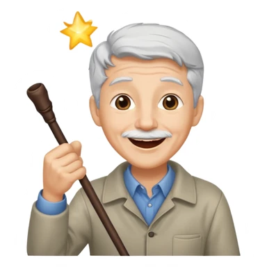 A grey-haired fan with cane in hand, cheering loudly with youthful spirit. sticker