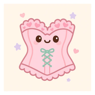 a pink lacey coquette corset, playful and cute, with heart-shaped lace patterns, kawaii style sticker