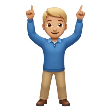 emoji of a cheerful cartoon person pointing down at the ground with both hands — standing straight, smiling confidently, arms bent and both index fingers extended downward — simple background, bright lighting, clean expressive Apple emoji design, playful and clear “here” meaning sticker