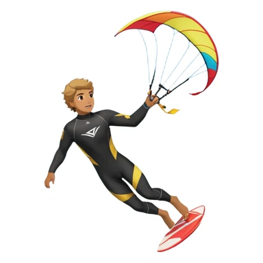 A kite surfer soaring above the waves, holding onto a kite with the wind in full force. The background showcases the ocean and sky, emphasizing the freedom, thrill, and energy of the sport. The motion of the kite and board is dynamic, capturing the excitement of kiting. sticker