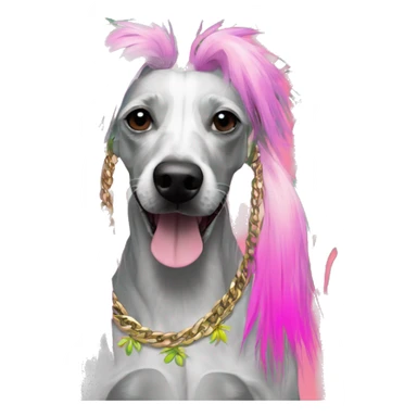 Punk tropical palm leaves flowers Chinese crested dog neon rainbow cyan green pink hair gold chain punk piercings tattoos punk ear piercings sticker