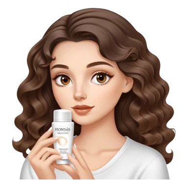 beautiful brunette with a light balayage white girl with nice curls/defined waves, very long hair, clean girl makeup APPLYING A FACE CREAM ON HER FACE sticker