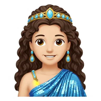 Minerva, Goddess of Wisdom from Roman Deities with long dark brown wavy hair, light blue sequin toga sticker