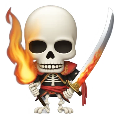 Skeleton with fire for hair, holding a samurai sword sticker