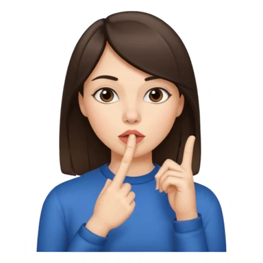 brunette girl, with straight hair, making a "be quiet" gesture sticker