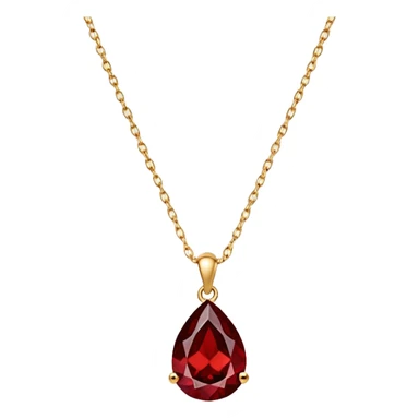 red garnet pendant like a drop of starlight, delicate gold chain, glowing with passion and transformation sticker
