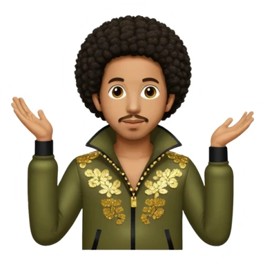 Ludacris with dark brown afro hair, olive sequin outfit sticker