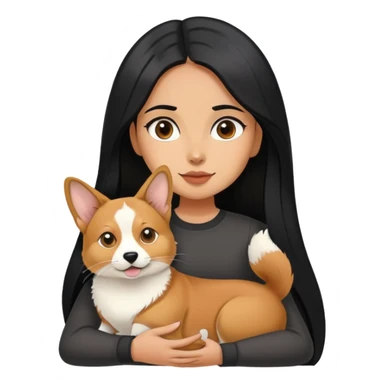 The girl with long black hair holding a corgi and a Abyssinian cat sticker