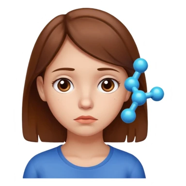A sad girl thinks about a molecule sticker