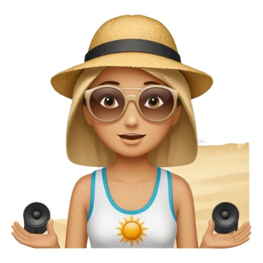 Someone listening to a speaker at the beach. sticker