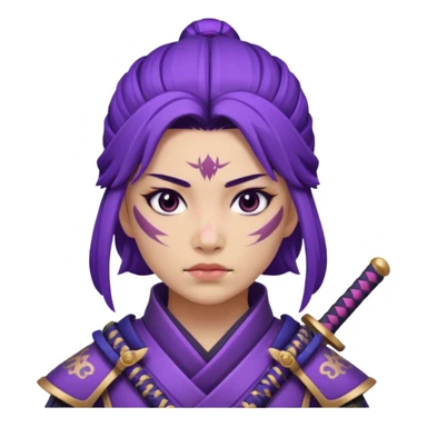 A purple samurai warrior with scars all over her face sticker