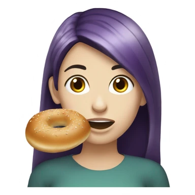 Aubergine hair long girl pale skin eating bagel  sticker