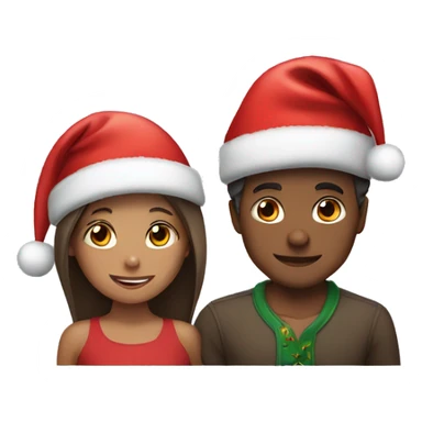 Boy and girl in love wearing Christmas hat sticker