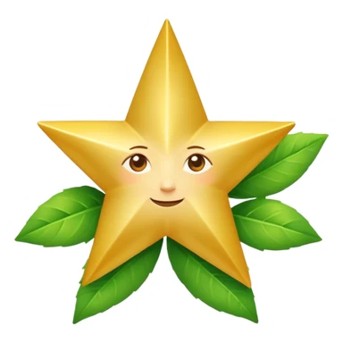 "A vibrant, golden five-pointed star emoji, with graceful green leaves subtly integrated into its points or wrapping around its base. The design should feel radiant and positive. Clean, vector-style, 32x32 pixel icon. Transparent background. Icon for achievement in health." sticker