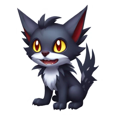   cool cute fantasy anime-style dark animal vampiric Litten-Zoroark-Nargacuga-cat-hybrid Fakemon with big fangs and bat-ears full body sticker