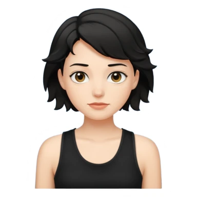 a white woman with short tomboy wavy black hair wearing men's black tank top sticker