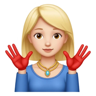 Girl putting four fingers by her neck sticker