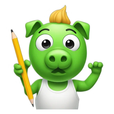 green piggy holding a pencil in his hand sticker