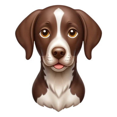 Cinematic Cute German Pointer Portrait Emoji, Playful and charming, soft brown and white tones, Simplified yet expressive features, highly detailed, glowing with a warm, friendly glow, high shine, joyful and loyal, stylized with a touch of whimsy, curious and alert, soft glowing outline, capturing the essence of a playful pup ready for adventure, so endearing it feels like it could jump out of the screen and wag its tail! sticker