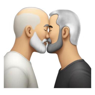 older buzz cut European white bearded  man kissing bald black older  bearded  man sticker