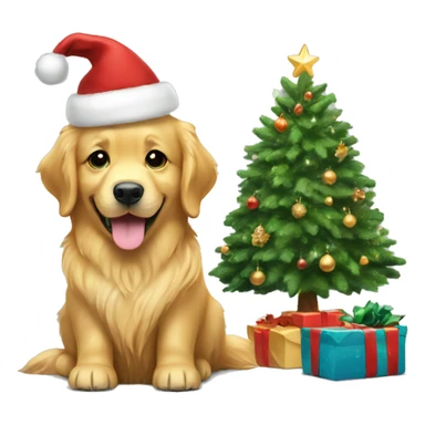 christmas golden retriever with christmas tree  sticker