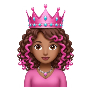 Brown girl diva long curly brown hair with pink crown sticker