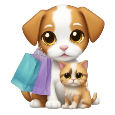 Calico cat and Shitzu puppy with shopping bags sticker
