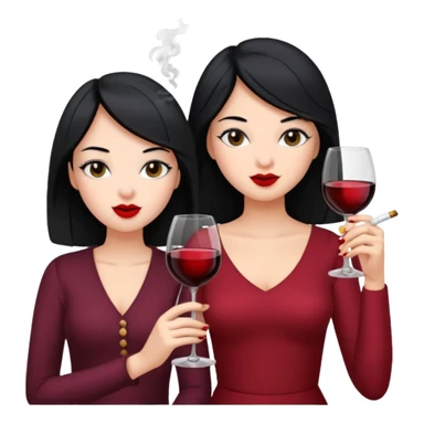 2 girls 1 smoking and 1 drinking wine black hair  sticker