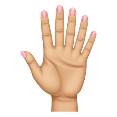 A back-facing emoji-style hand showing exactly four fingers raised (index, middle, ring, pinky) with the thumb completely folded down across the palm. The thumb must be tucked tightly against the palm. sticker