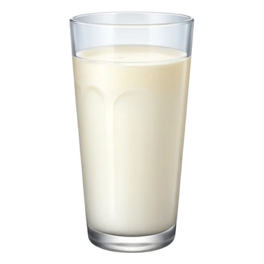 the drink is only milk white, The bottom and mouth of the glass are the same width and thin a toll, There is only white liquid inside, photo realistic, like a third from left sticker