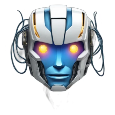 friendly transformers robot style AI with brain exposed circuit wires lightning sticker