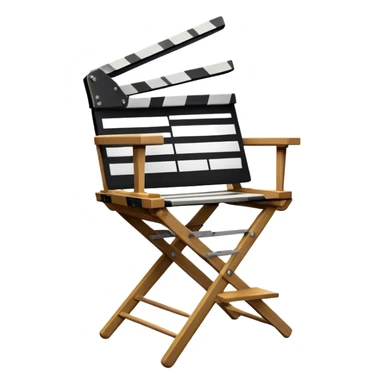 Icon for Directing: a director's chair, a film script, a clapperboard and a spotlight. The icon should represent the creative and technical aspects of directing in theater and film, with focus on storytelling and leadership. Transparent background. sticker
