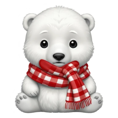 baby polar bear wearing a red and white checkered scarf sticker