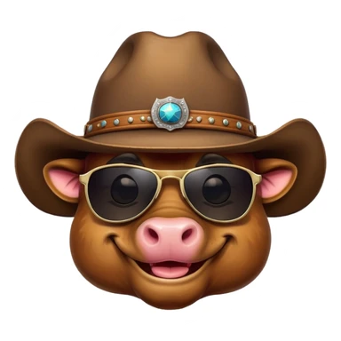 smiling bull head with dark sunglasses and cowboy hat sticker