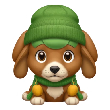 Dog in Green Beanie – brown puppy with floppy ears and cozy beanie. sticker