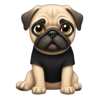 pug wearing a black t-shirt sticker