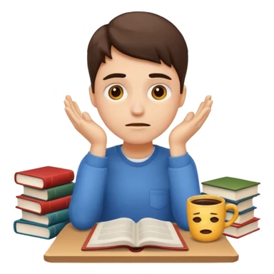 emoji student stressed with books and coffee, exam, tired, white background sticker