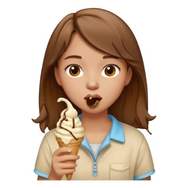 Un fille  brune au vêtement  beige qui mange une glace sticker